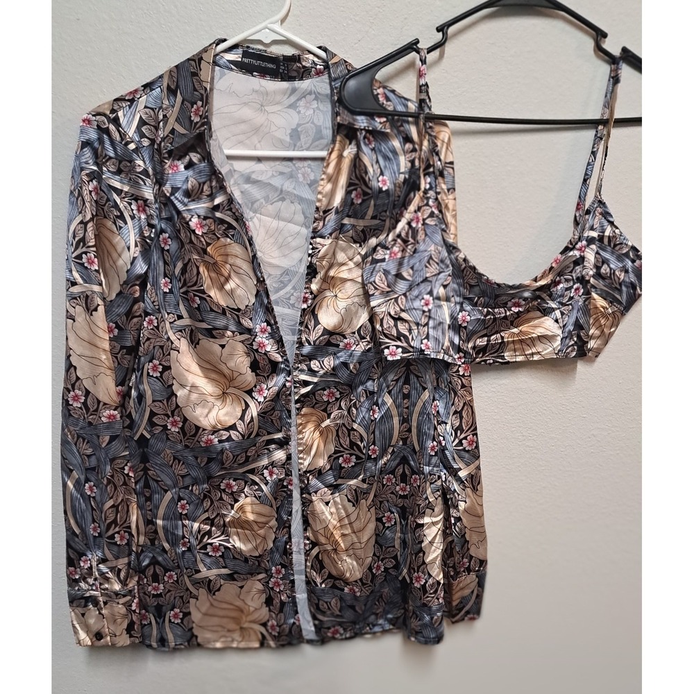 PrettyLittleThing Floral 2 Pc Set Women's XS Fits S - M Blouse Bralette Boho